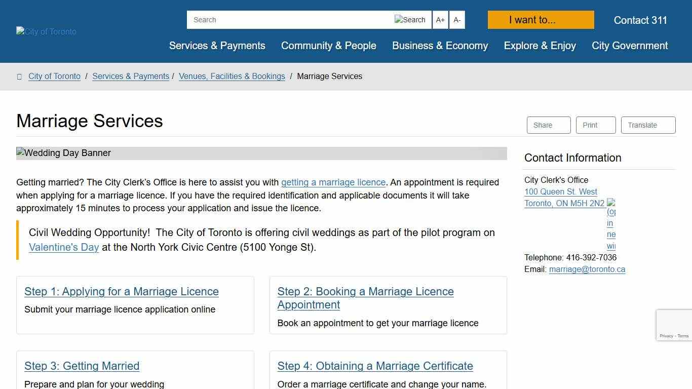 Marriage Services – City of Toronto
